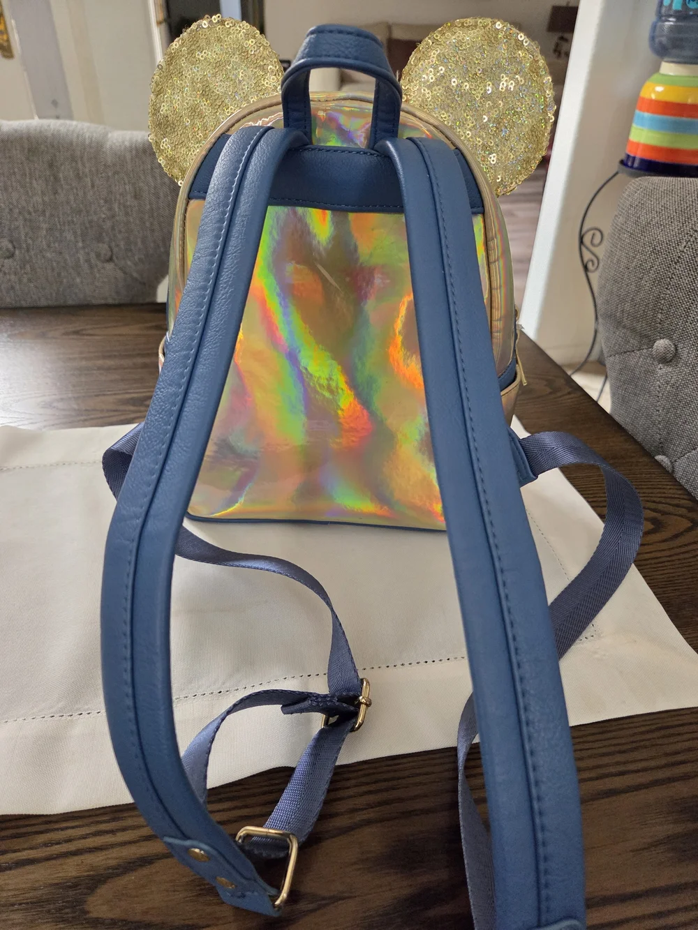 Loungefly Gold Sequin Holographic Minnie Ear Mini Backpack